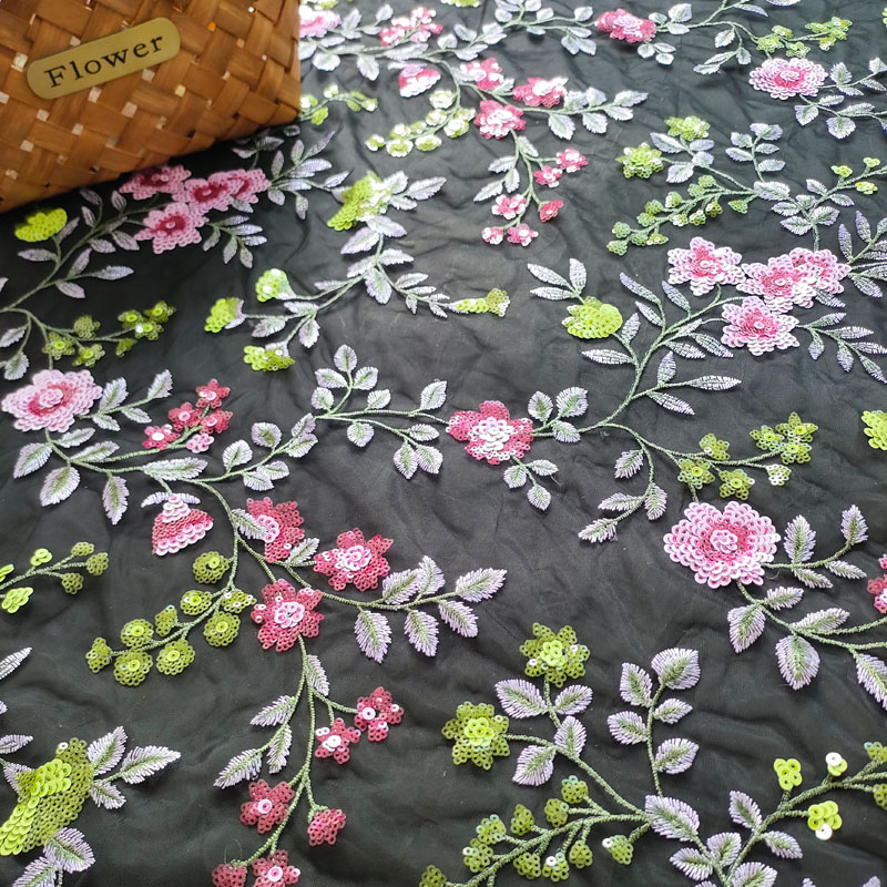 Soft Breathable Multicolor Tulle Embroidery Fabric for Women's Dress XZ5334