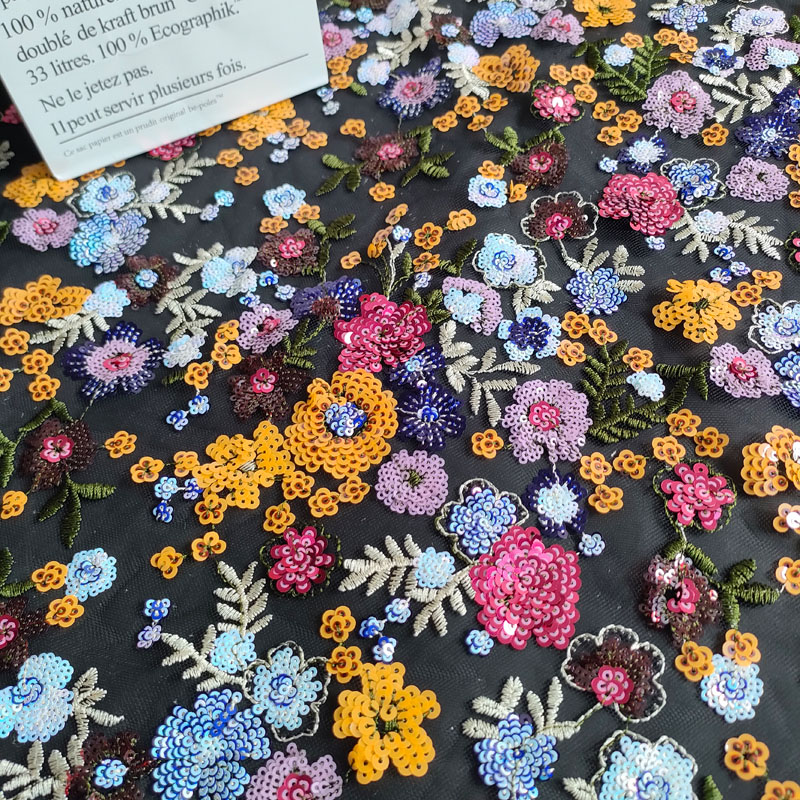 100% Polyester Lace Tassel Sequin Embroidered Fabric for Garment XZ5335