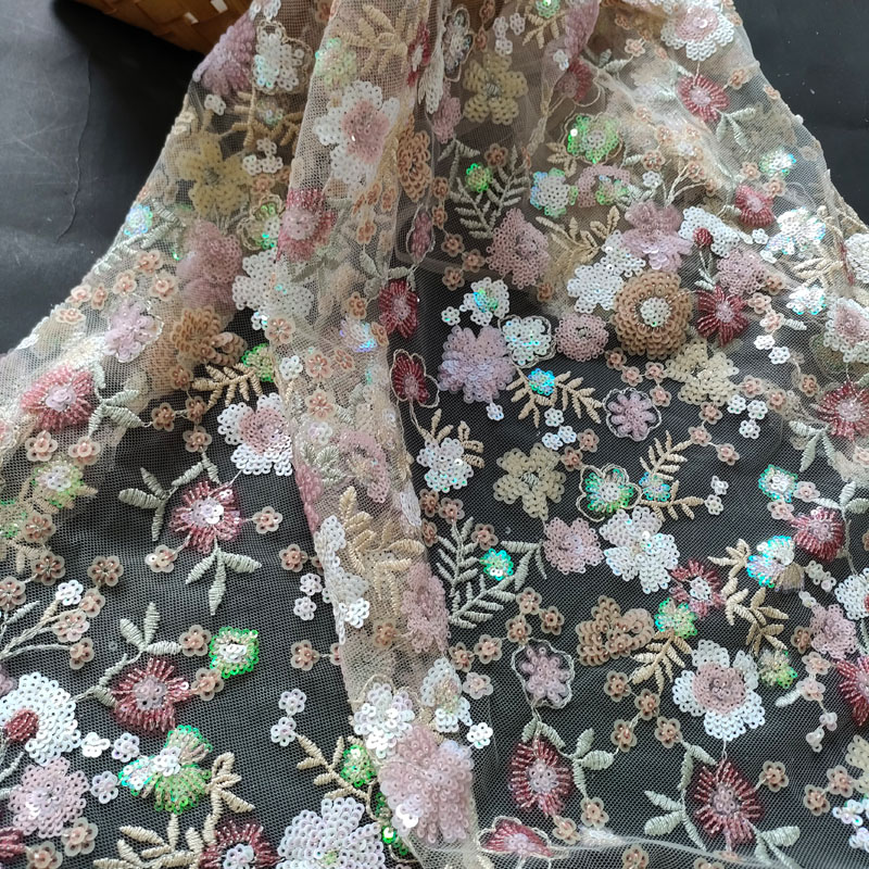 100% Polyester Lace Tassel Sequin Embroidered Fabric for Garment XZ5335