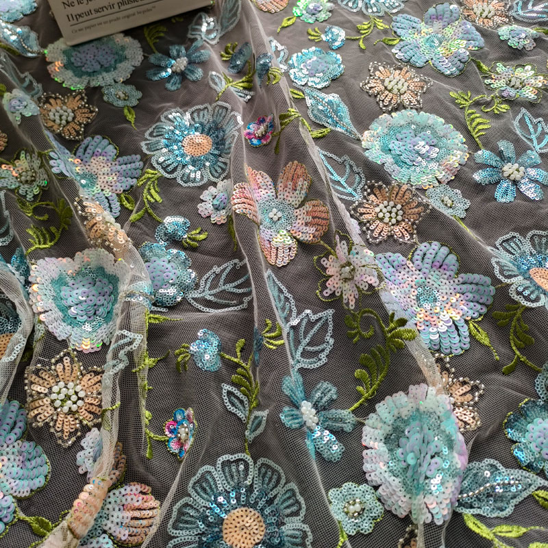 New Style Floral Beads Embroidery Fabric for Wedding Gown XZ5338