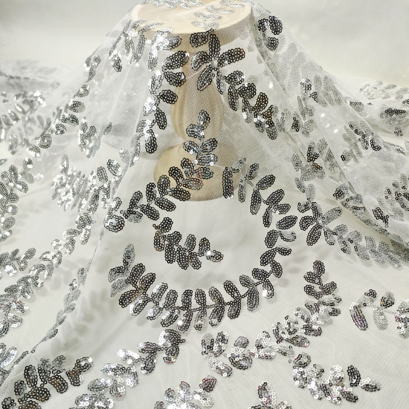 New Arrival Silver Sequin Lace Fabric for Home Decoration – Sparkling Style XZ5342