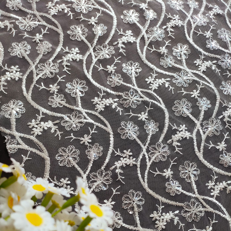 Designer New Arrival Tulle Soft Mesh Floral Embroidery Fabric XF6130