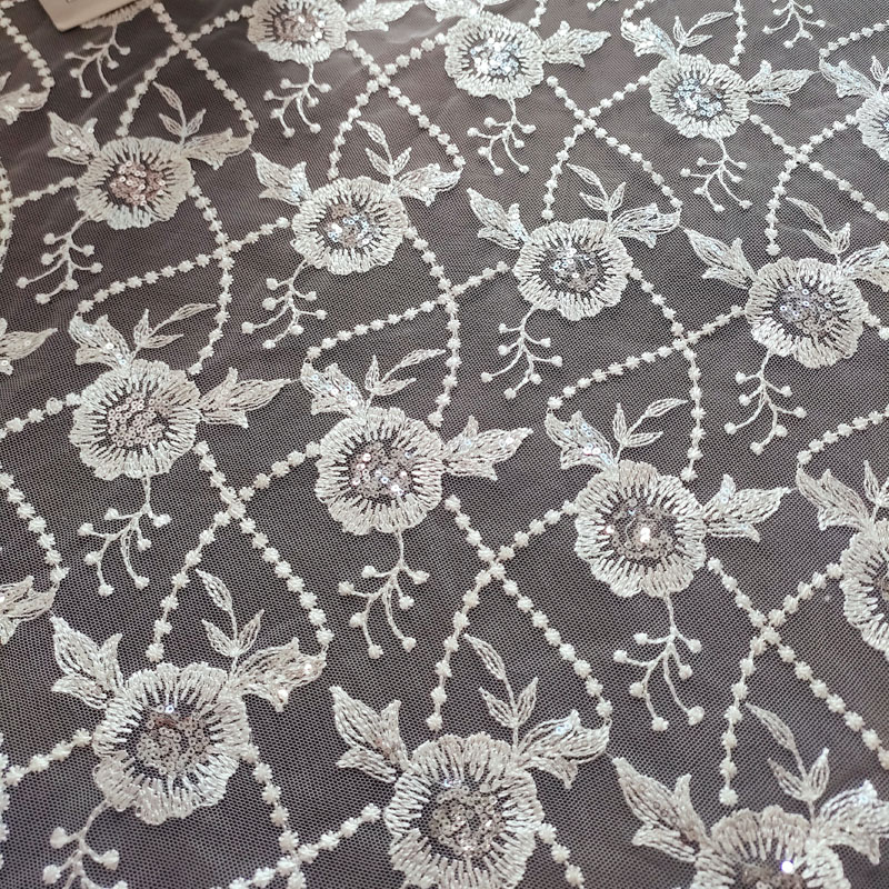 High Quality Flower Sequins Lace Fabric for Wedding Dress XF6138