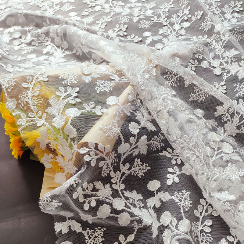 3D Elegant Embroidered Flowers Leaves Lace Bridal Wedding Soft Tulle XF6148
