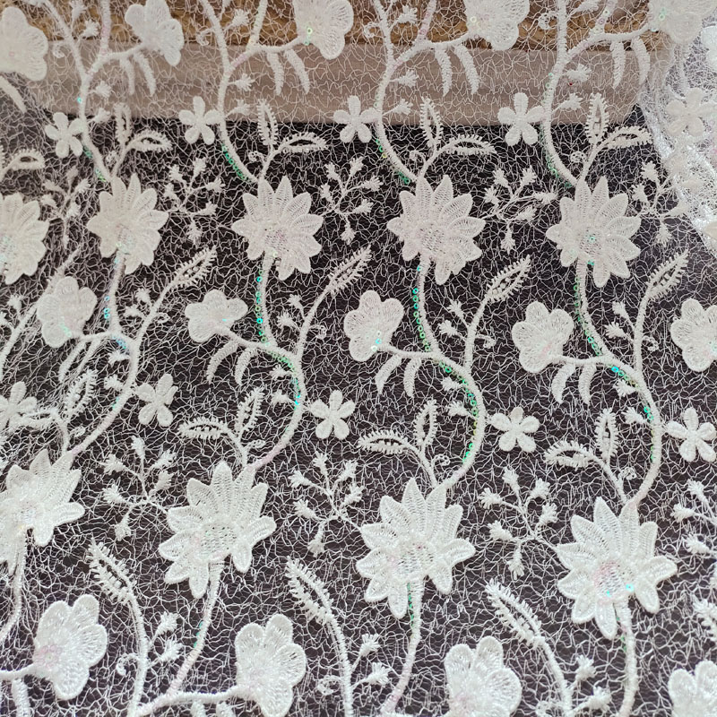 Wholesale 3D Flower Rainbow Sequins Lace Tulle for Clothing XF6149