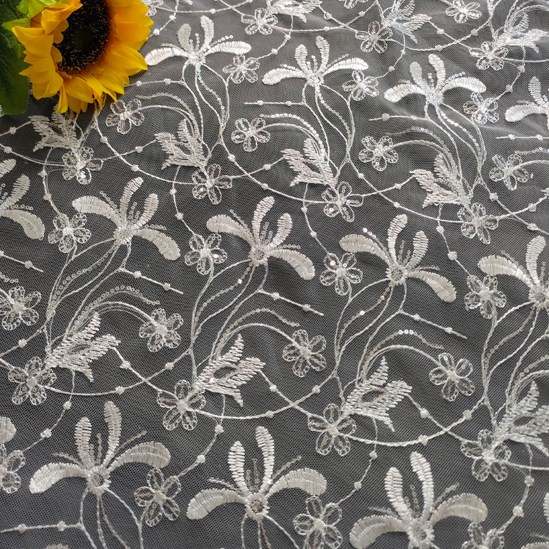 Small Leaf Sequin Lace Eco Friendly Mesh Fabric For Wedding Dress Children's Performance Costume DIY Craft XF6116