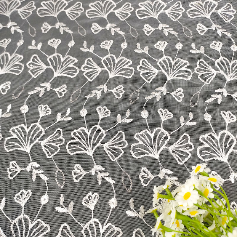Floral Embroidered Fabric Soft Breathable Embroidery Fabric For Women And Girls Garments XF6117