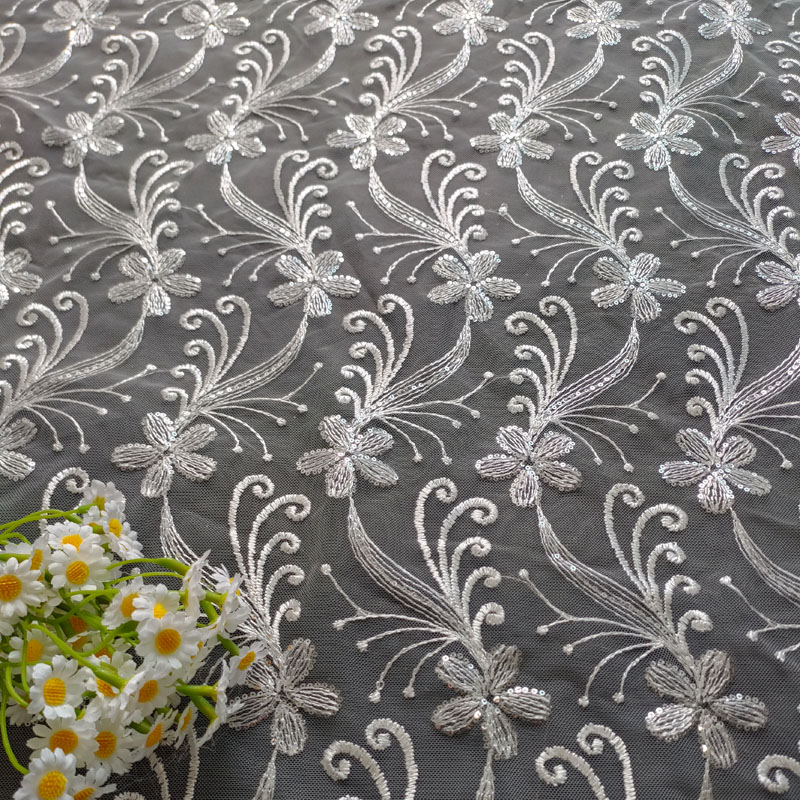 White Embroidery Tulle Fabric For Wedding Dress Curtain And Home Textile Decoration XF6118