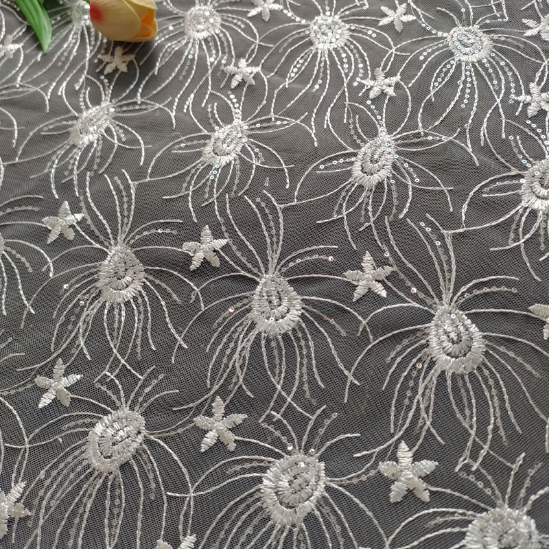 Firework Star Sequin Embroidery Tulle Lace Fabric Polyester Mesh Lace For Wedding Dress Party Costume XF6120