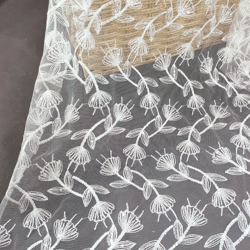 Bell Flower Branch Embroidery Tulle Lace Fabric Polyester Mesh Lace For Wedding Dress Garment DIY XF6122