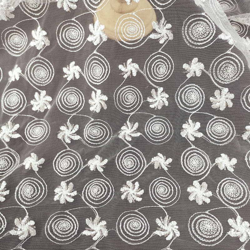 Spiral Circle Floral Embroidery Tulle Lace Fabric Polyester Mesh Lace For Wedding Dress Party Outfit DIY XF6124