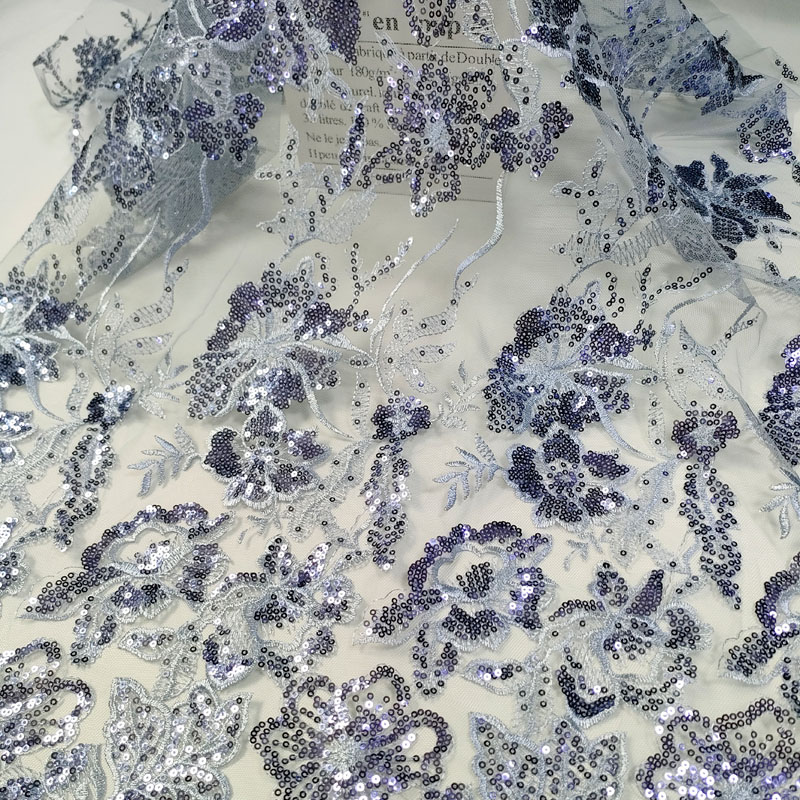 Gradient Purple Floral Sequin Embroidery Tulle Lace Fabric XF6128