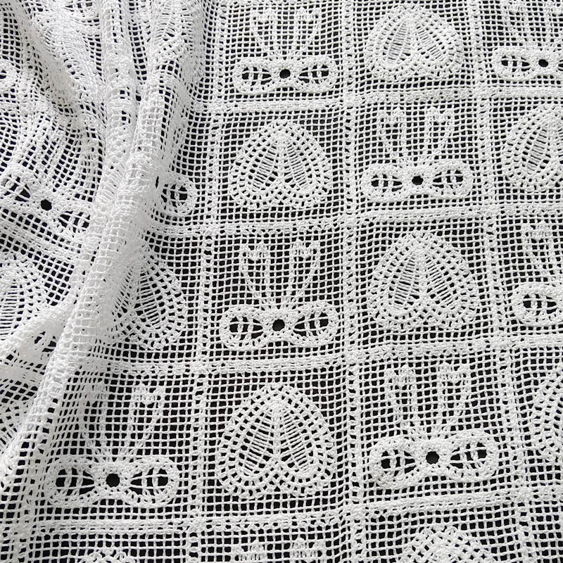 White Heart Grid Crochet Guipure Lace Fabric Hollow Cutwork Lace For Dress Tablecloth Home Textile XF6171