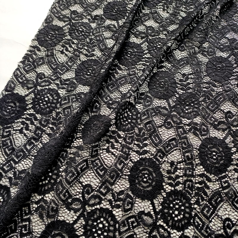 Black Vintage Floral Stretch Lace Fabric Classic Rose Pattern Lace For Ladies Dress Lingerie Skirt XL711
