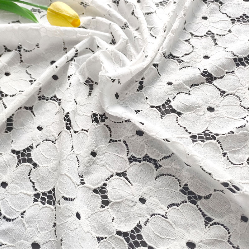 White Floral Stretch Lace Fabric Large Flower Pattern Lace For Ladies Dress Bridal Wear XL712