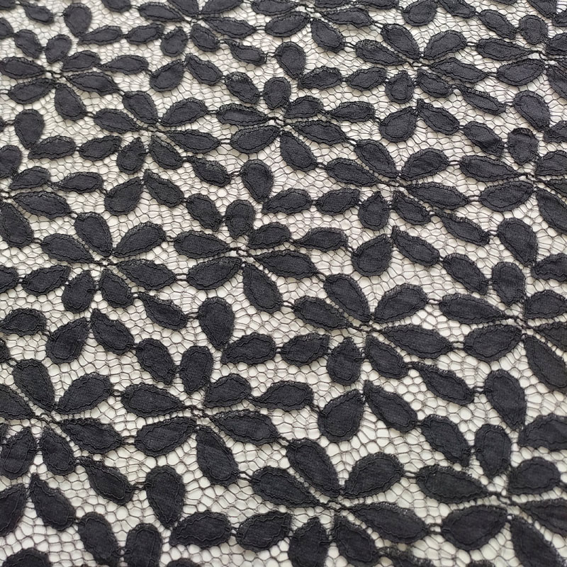 Black Leaf Floral Lace Fabric, Water Soluble Guipure Lace for Dress & Garment XL715