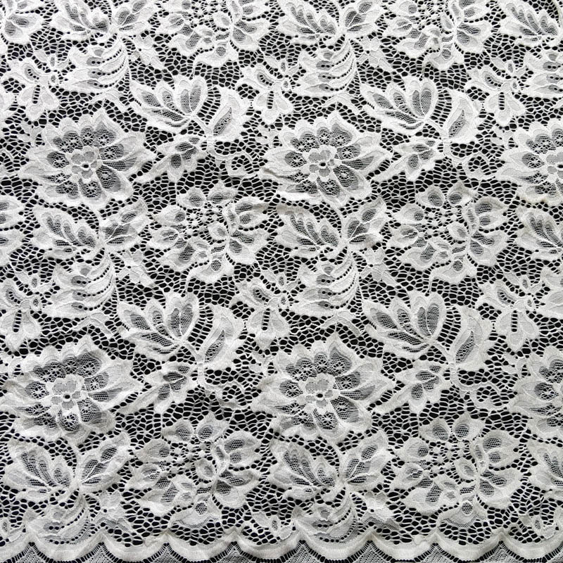 White Large Allover Floral Stretch Lace Fabric, Big Flower Mesh Lace for Wedding & Evening Dress XL720