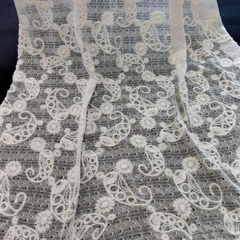 White Paisley Floral Mesh Embroidery Lace Fabric Eyelet Mesh Lace for Dresses & Blouses XP4022
