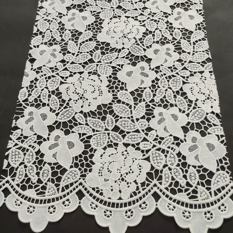 White Floral Guipure Lace Wide Scalloped Edge Embroidered Lace Border XS1809
